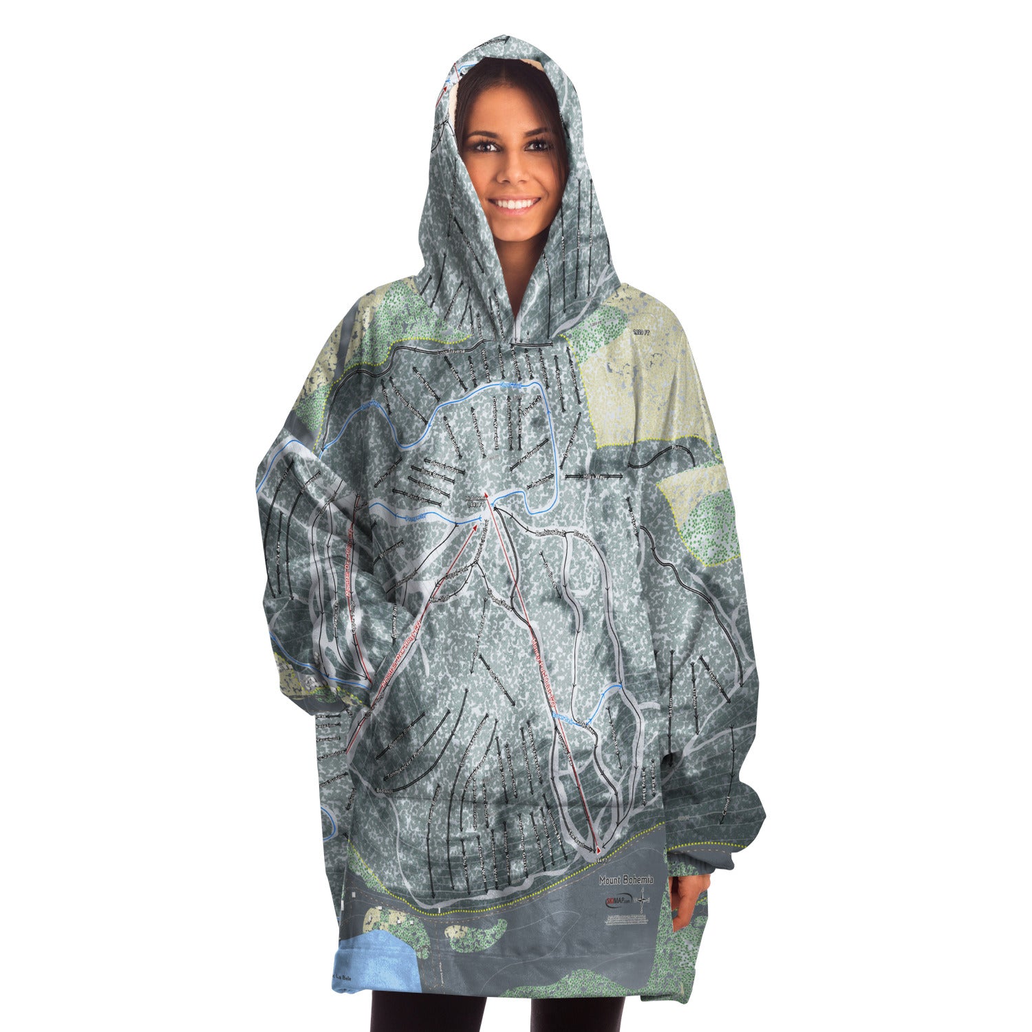 Mount Bohemia, Michigan Ski Trail Map Snug Hoodie