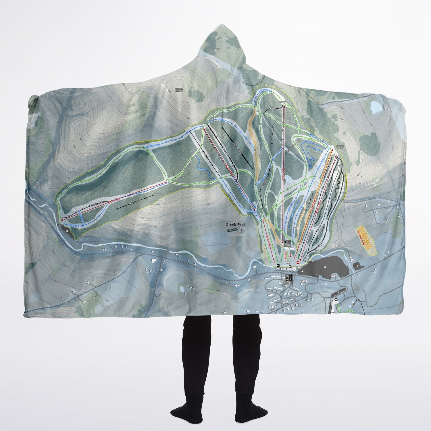 Greek Peak, New York Ski Trail Map - Adult Hooded Blanket