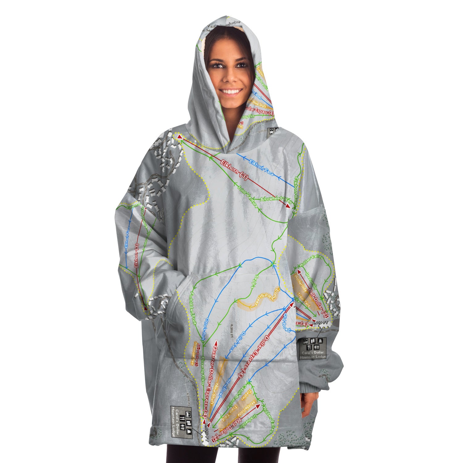 Sun Valley Dollar Mountain, Idaho Ski Trail Map Snug Hoodie