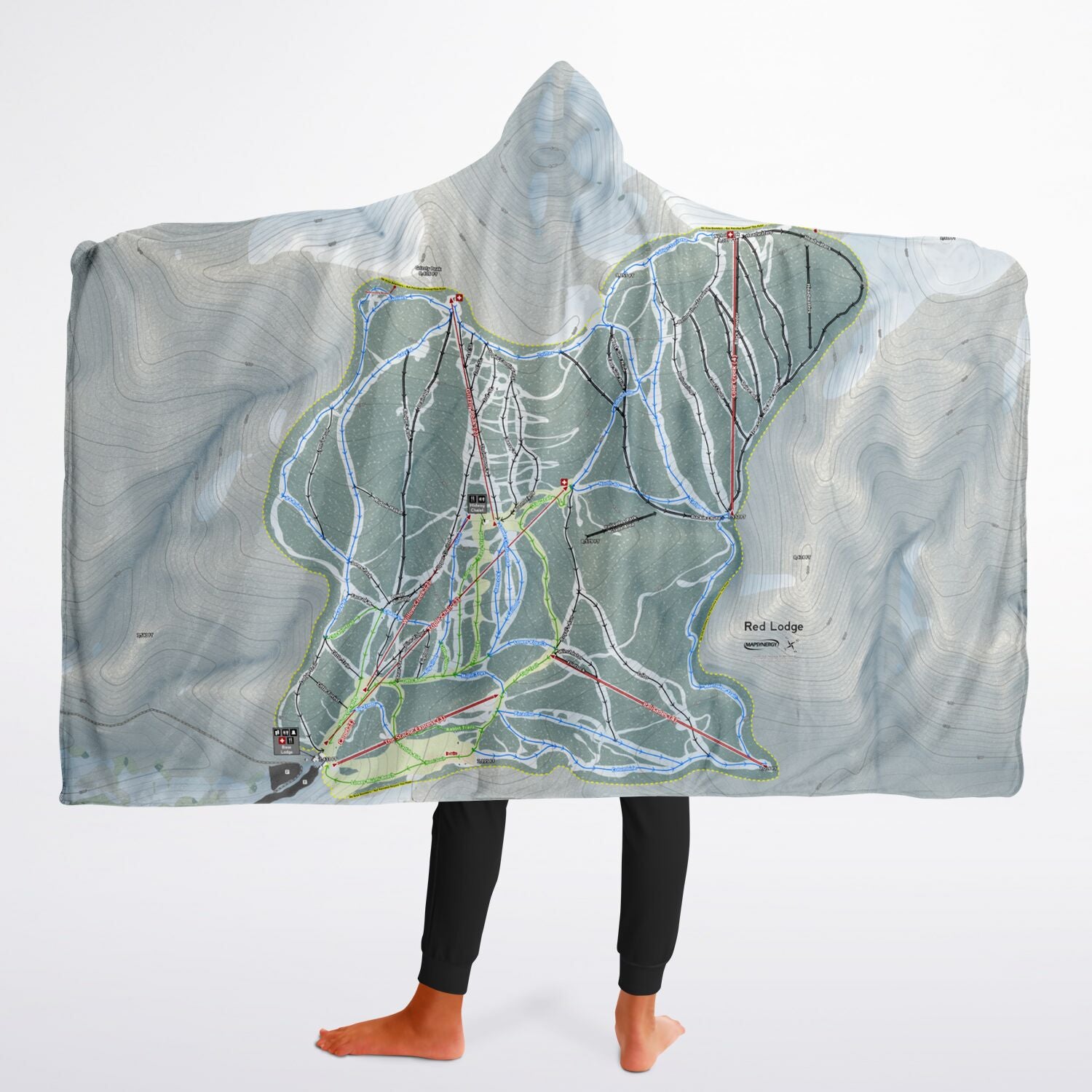 Red Lodge, Montana Ski Trail Map - Youth Hooded Blanket