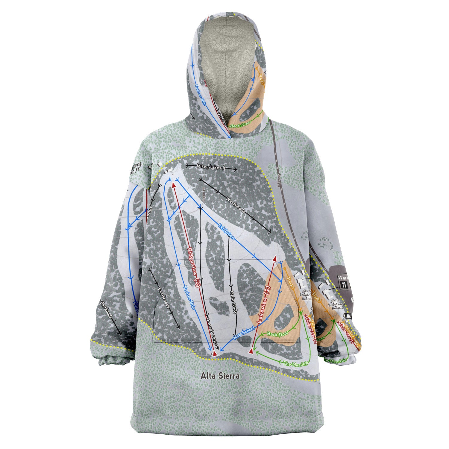 Alta Sierra, California Ski Trail Map - Snug Hoodie