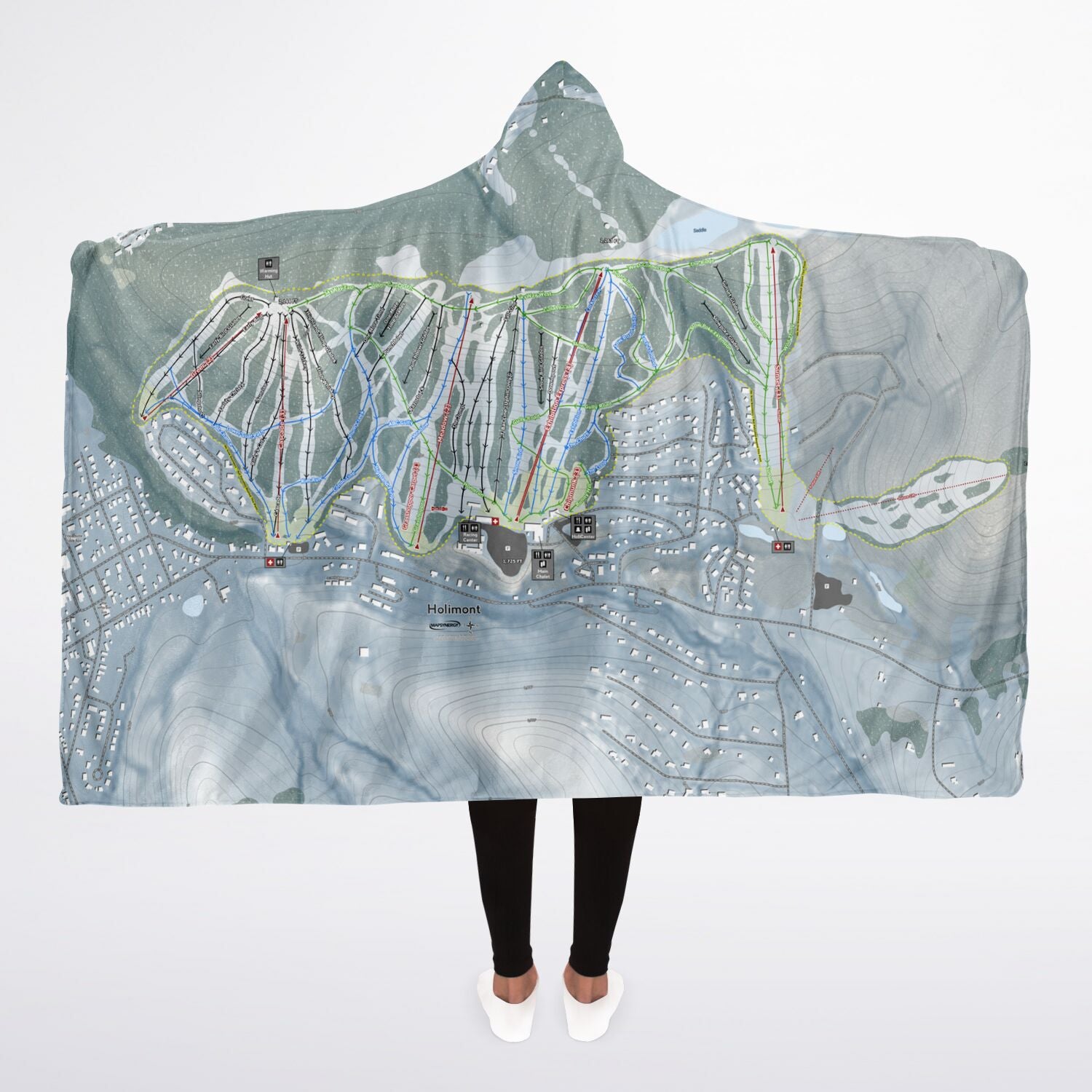 Holimont, New York Ski Trail Map - Adult Hooded Blanket