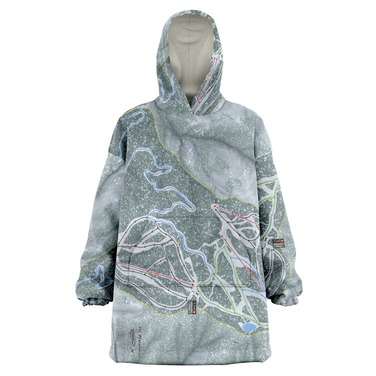 Mt Waterman, California Ski Trail Map - Snug Hoodie