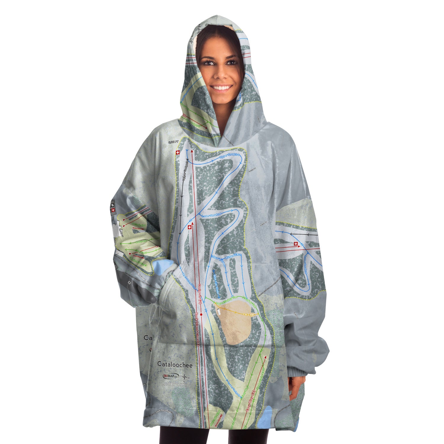 Cataloochee, North Carolina Ski Trail Map Snug Hoodie