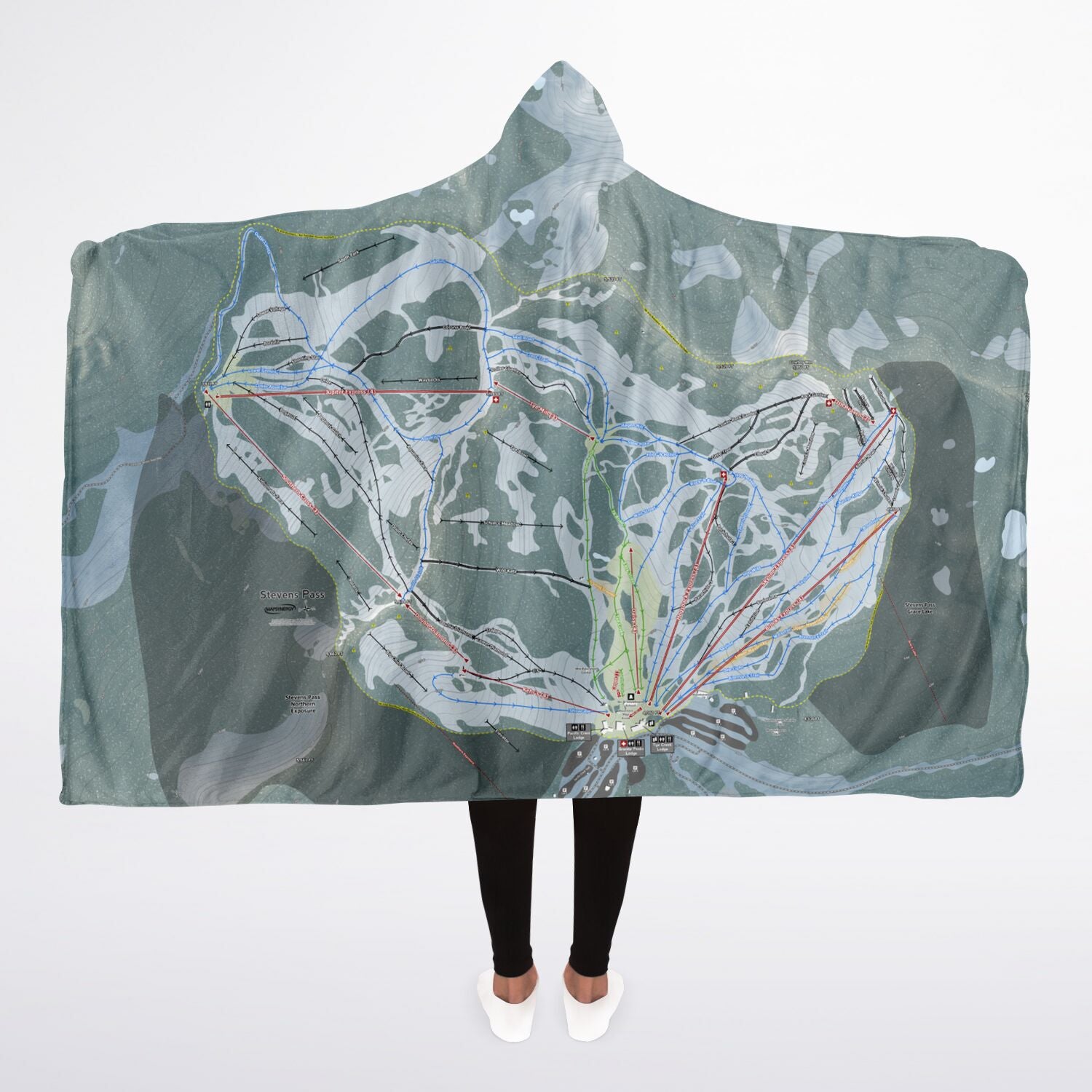 Stevens Pass, Washington Ski Trail Map - Adult Hooded Blanket