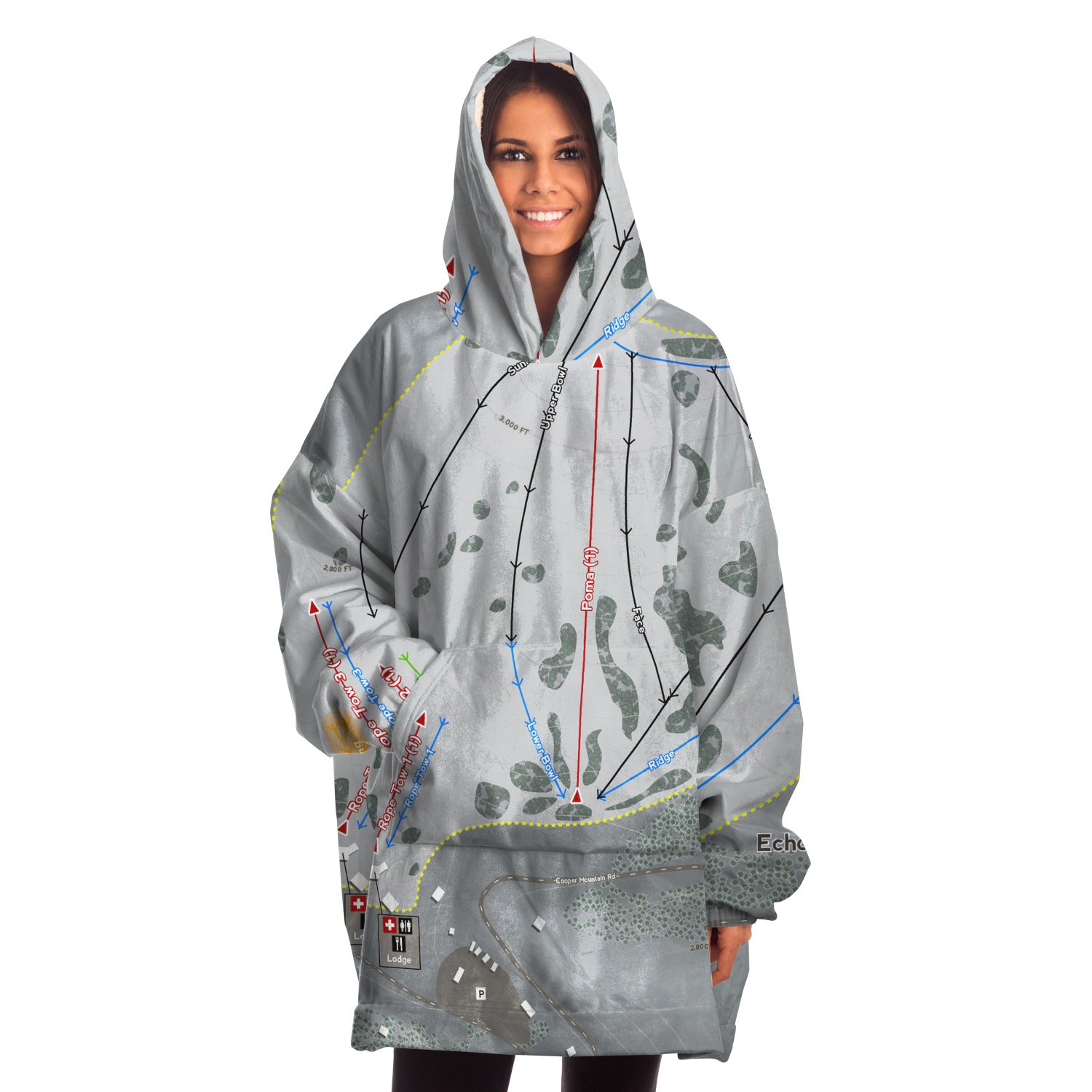 Echo Valley, Washington Ski Trail Map Snug Hoodie