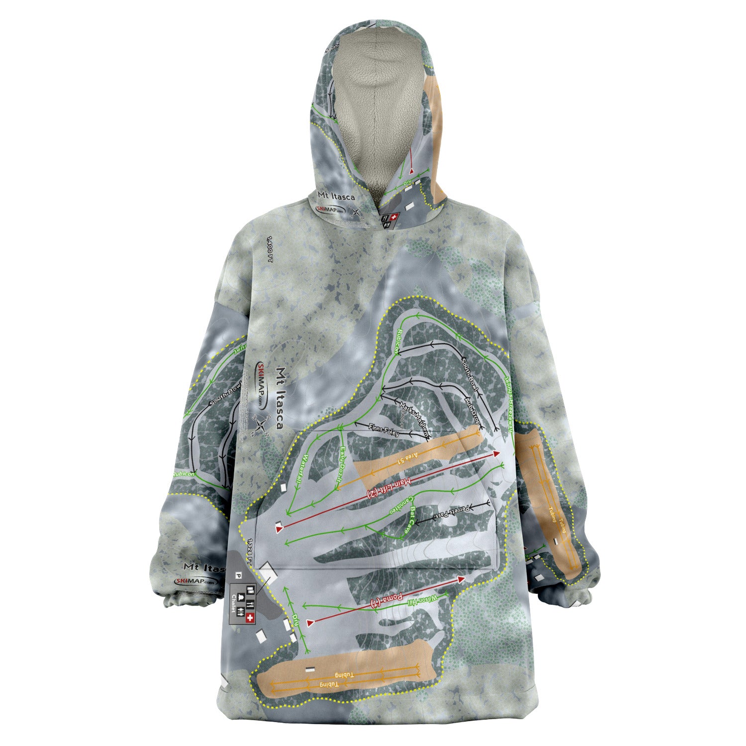 Mt Itasca, Minnesota Ski Trail Map Snug Hoodie