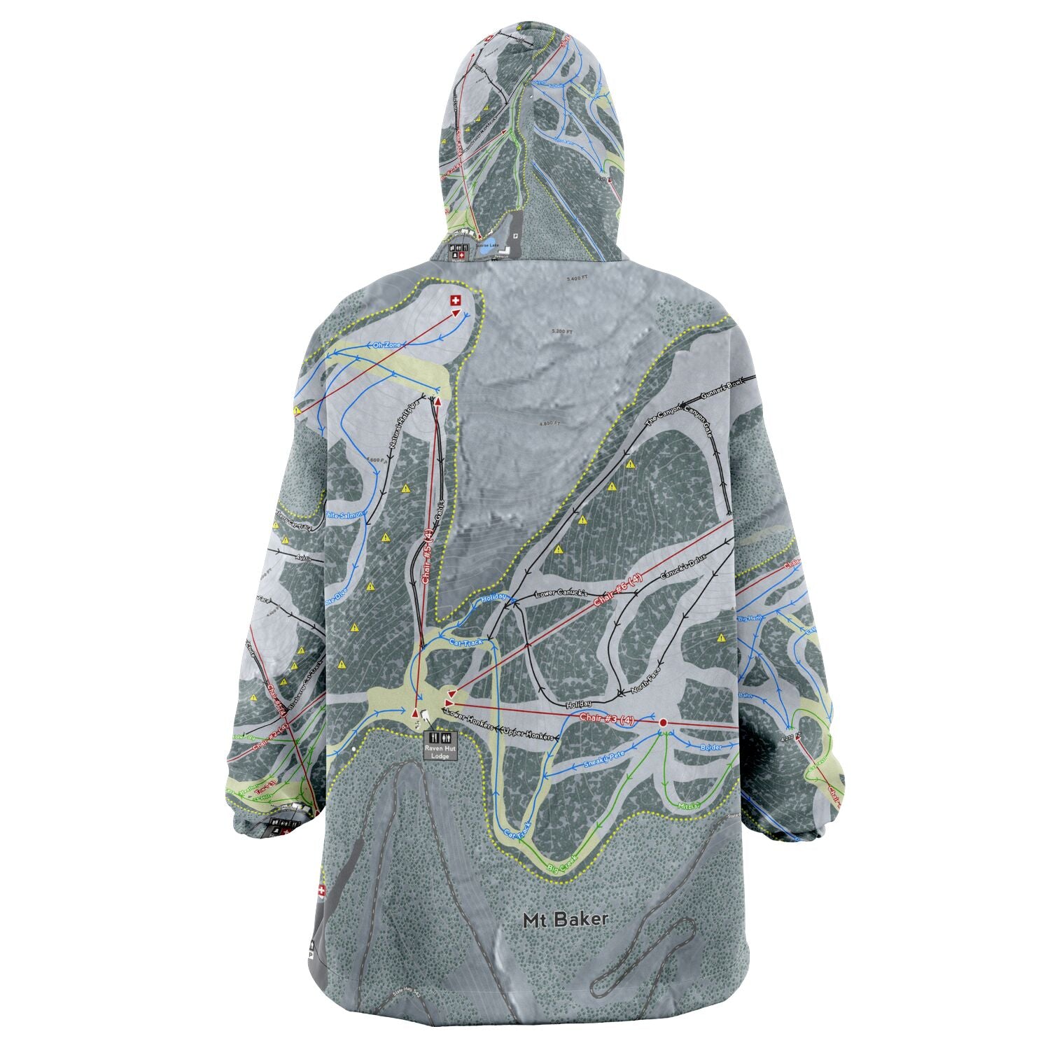 Mt. Baker, Washington Ski Trail Map - Snug Hoodie