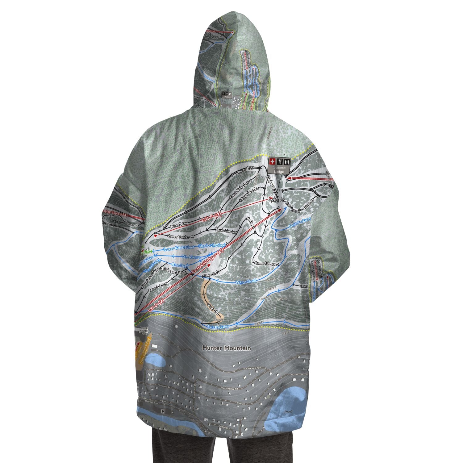 Hunter Mountain, New York Ski Trail Map - Snug Hoodie