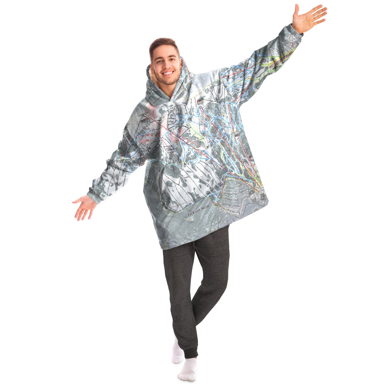 Jackson Hole, Wyoming Ski Trail Map - Snug Hoodie