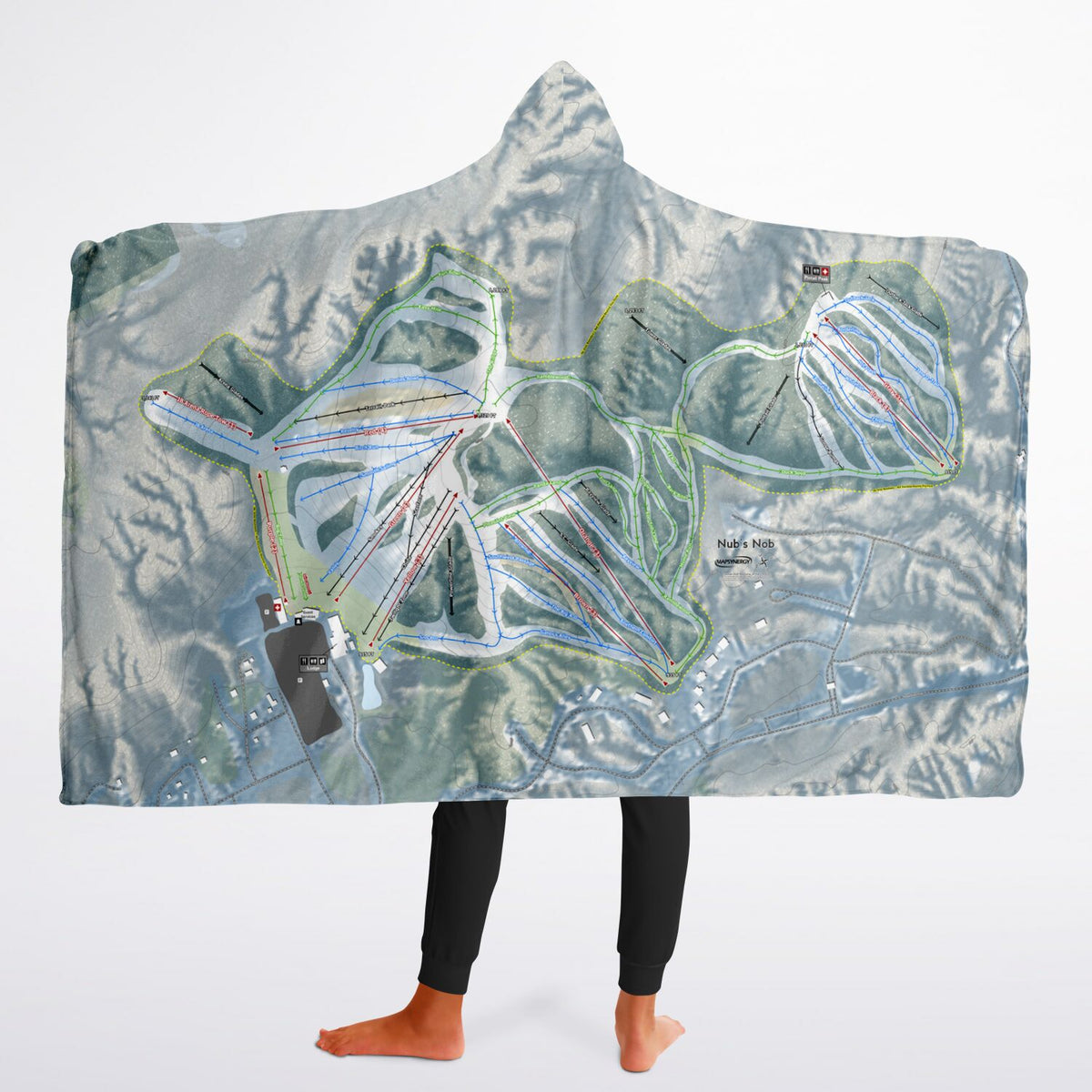 Nub&#39;s Nob, Michigan Ski Trail Map - Youth Hooded Blanket