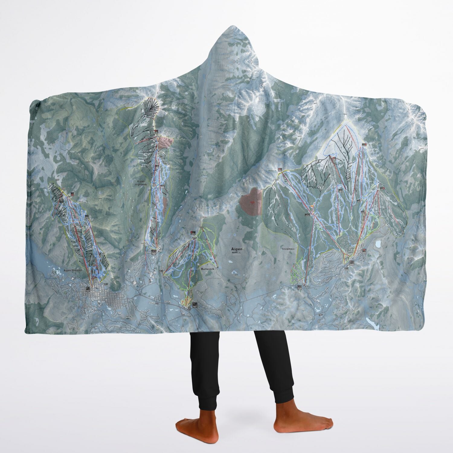 Aspen Snowmass, Colorado Ski Trail Map - Youth Hooded Blanket