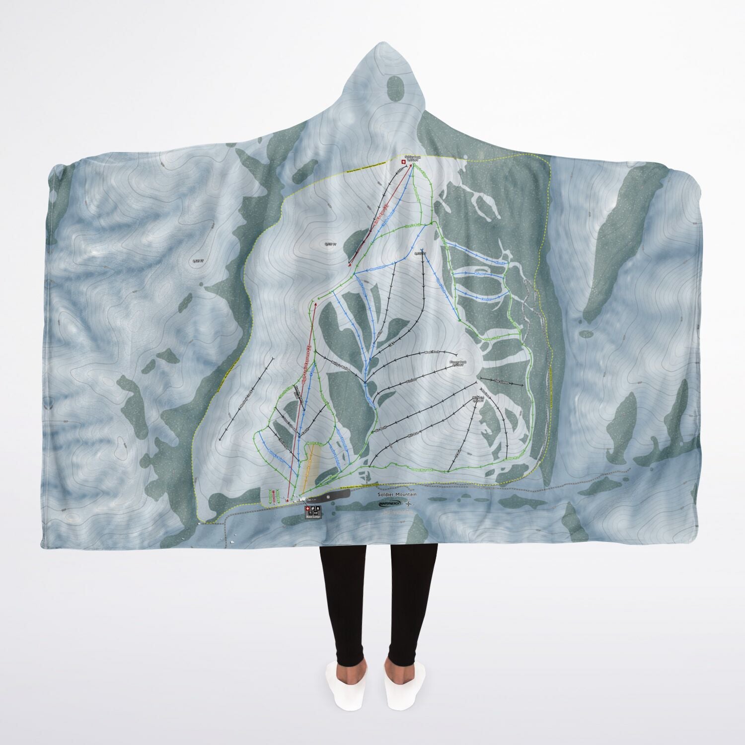 Soldier Mountain, Idaho Ski Trail Map - Adult Hooded Blanket