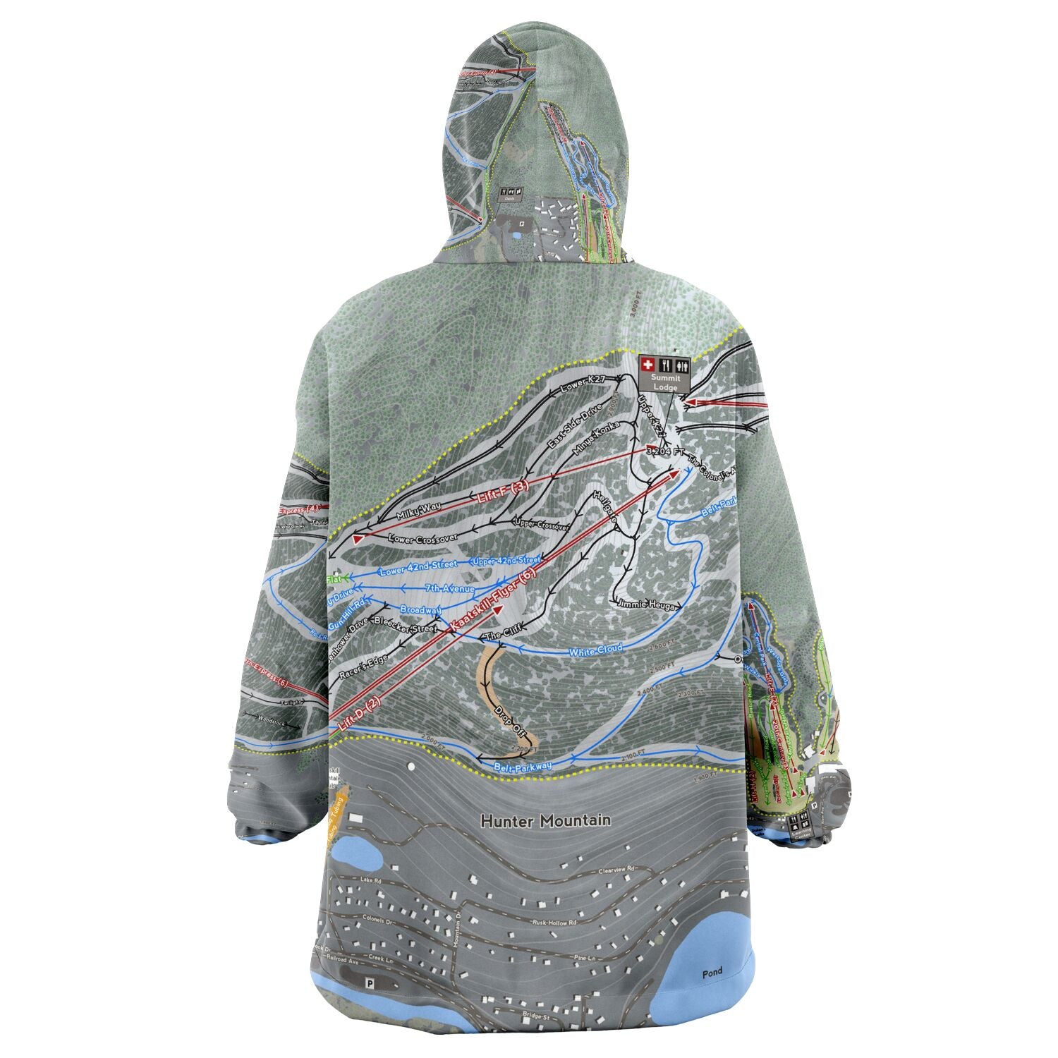 Hunter Mountain, New York Ski Trail Map - Snug Hoodie