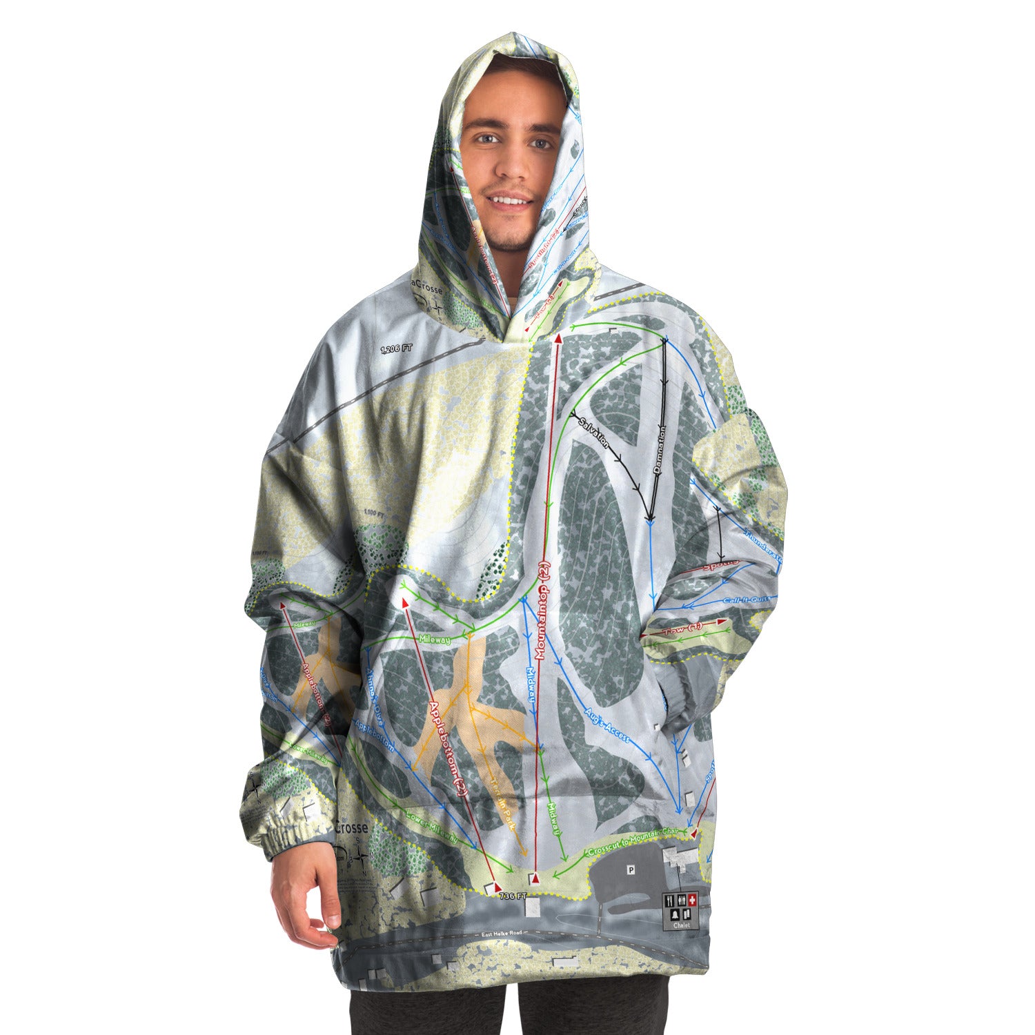 Mt LaCrosse, Wisconsin Ski Trail Map - Snug Hoodie