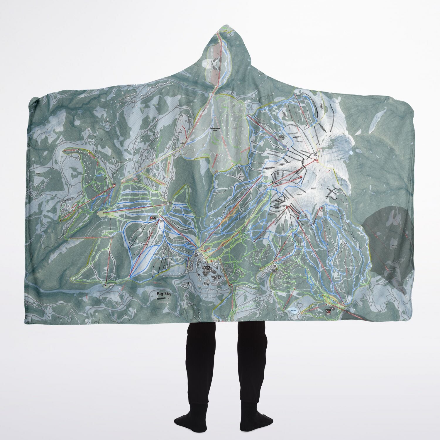 Big Sky, Montana Ski Trail Map - Adult Hooded Blanket