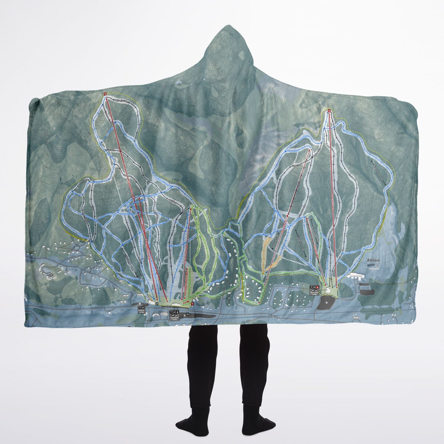 Attitash Mountain, New Hampshire Ski Trail Map - Adult Hooded Blanket