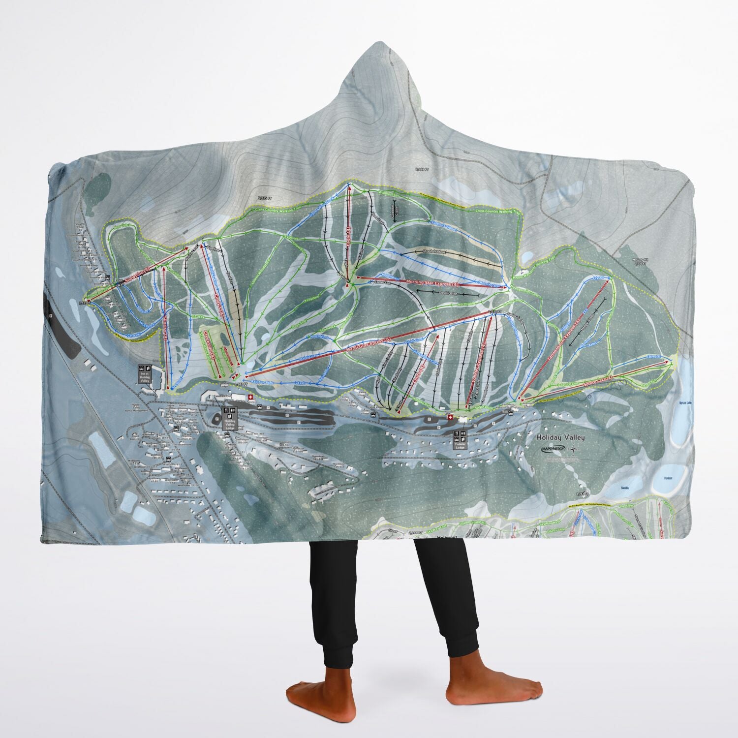 Holiday Valley, New York Ski Trail Map - Youth Hooded Blanket