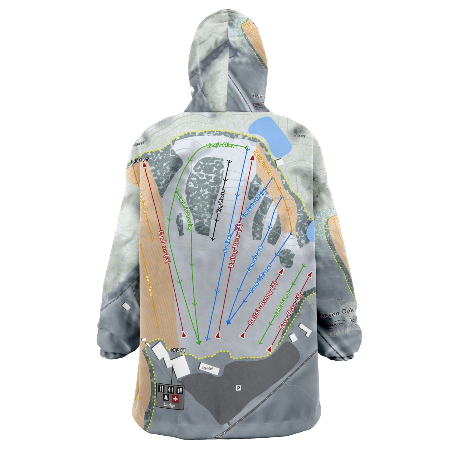 Seven Oaks, Iowa Ski Trail Map - Snug Hoodie