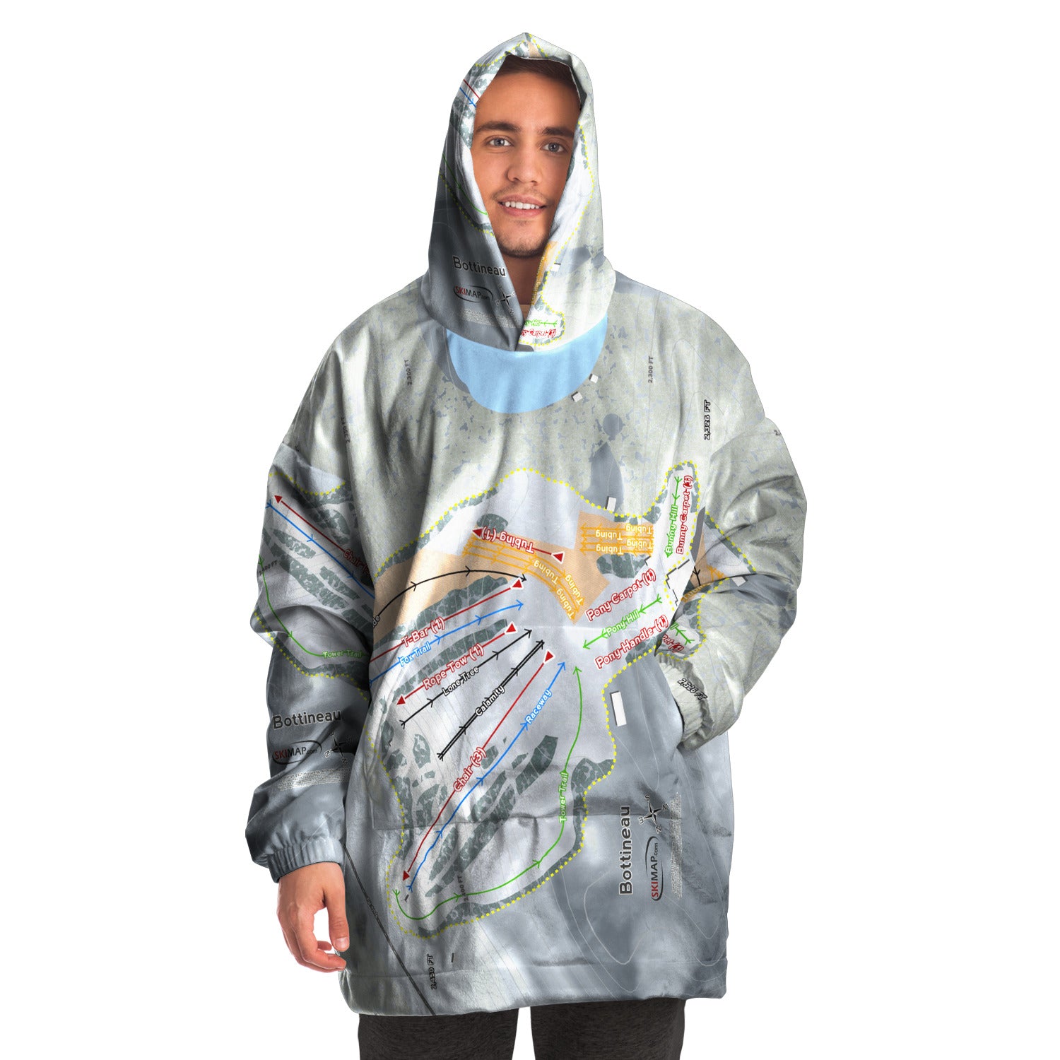 Bottineau, North Dakota Ski Trail Map Snug Hoodie