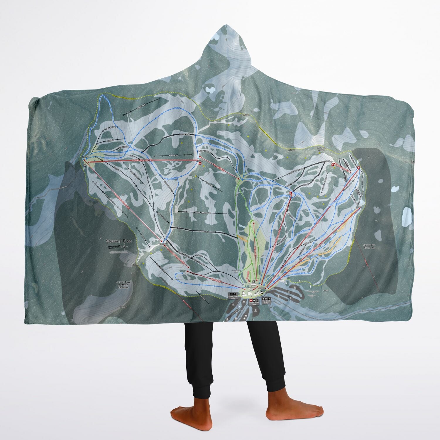 Stevens Pass, Washington Ski Trail Map - Youth Hooded Blanket