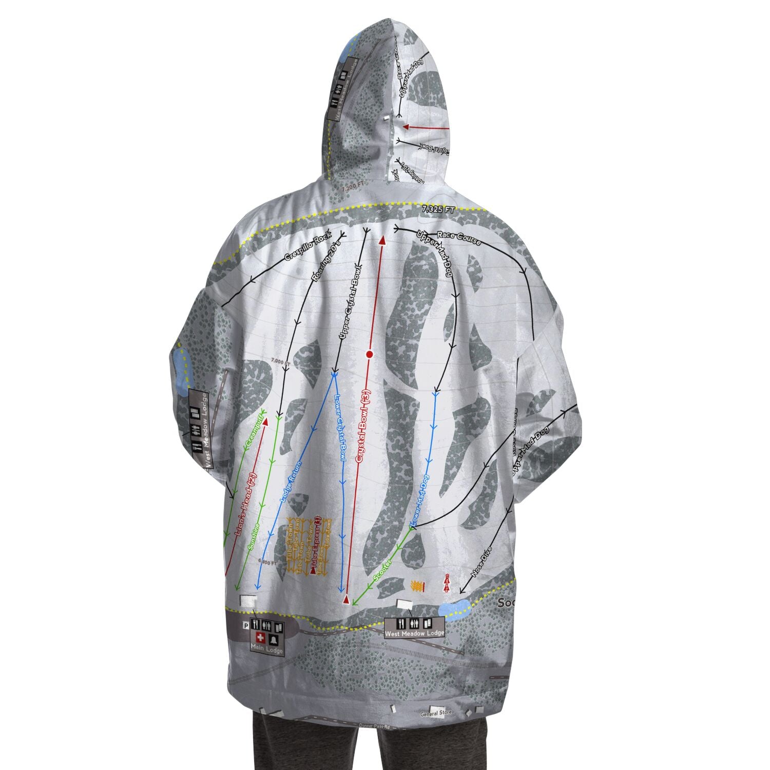 Soda Springs, California Ski Trail Map - Snug Hoodie