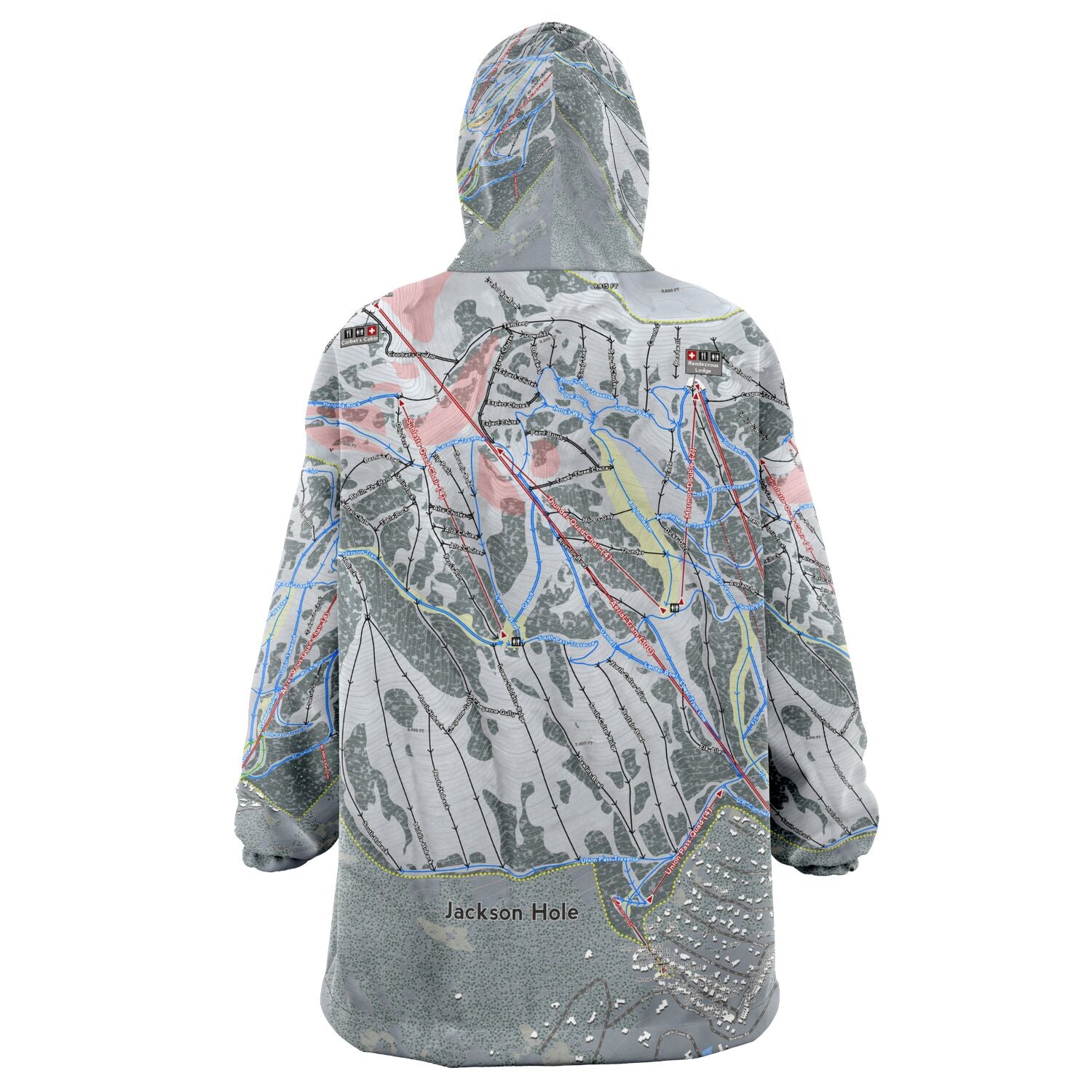 Jackson Hole, Wyoming Ski Trail Map - Snug Hoodie