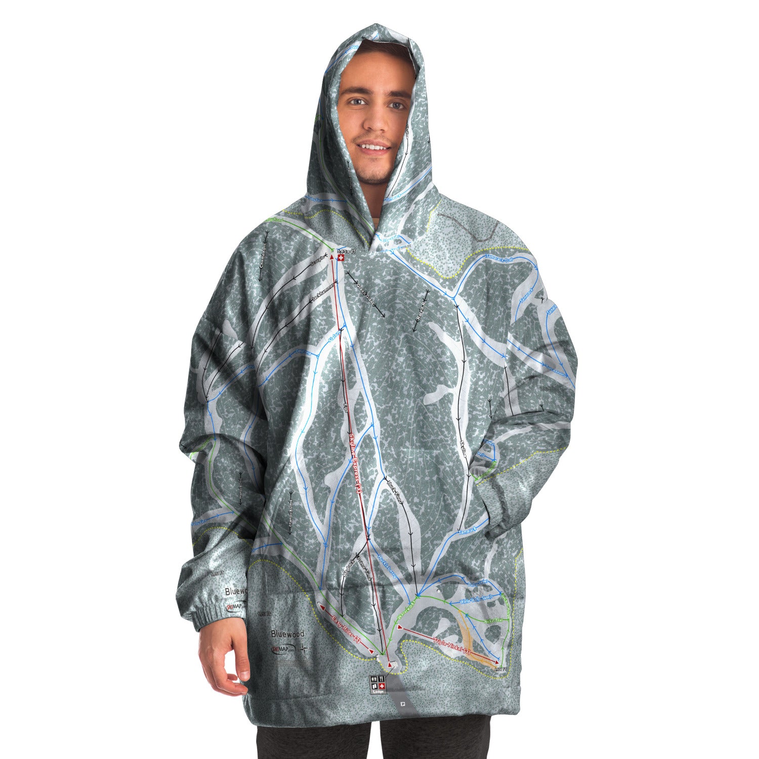 Bluewood, Washington Ski Trail Map Snug Hoodie