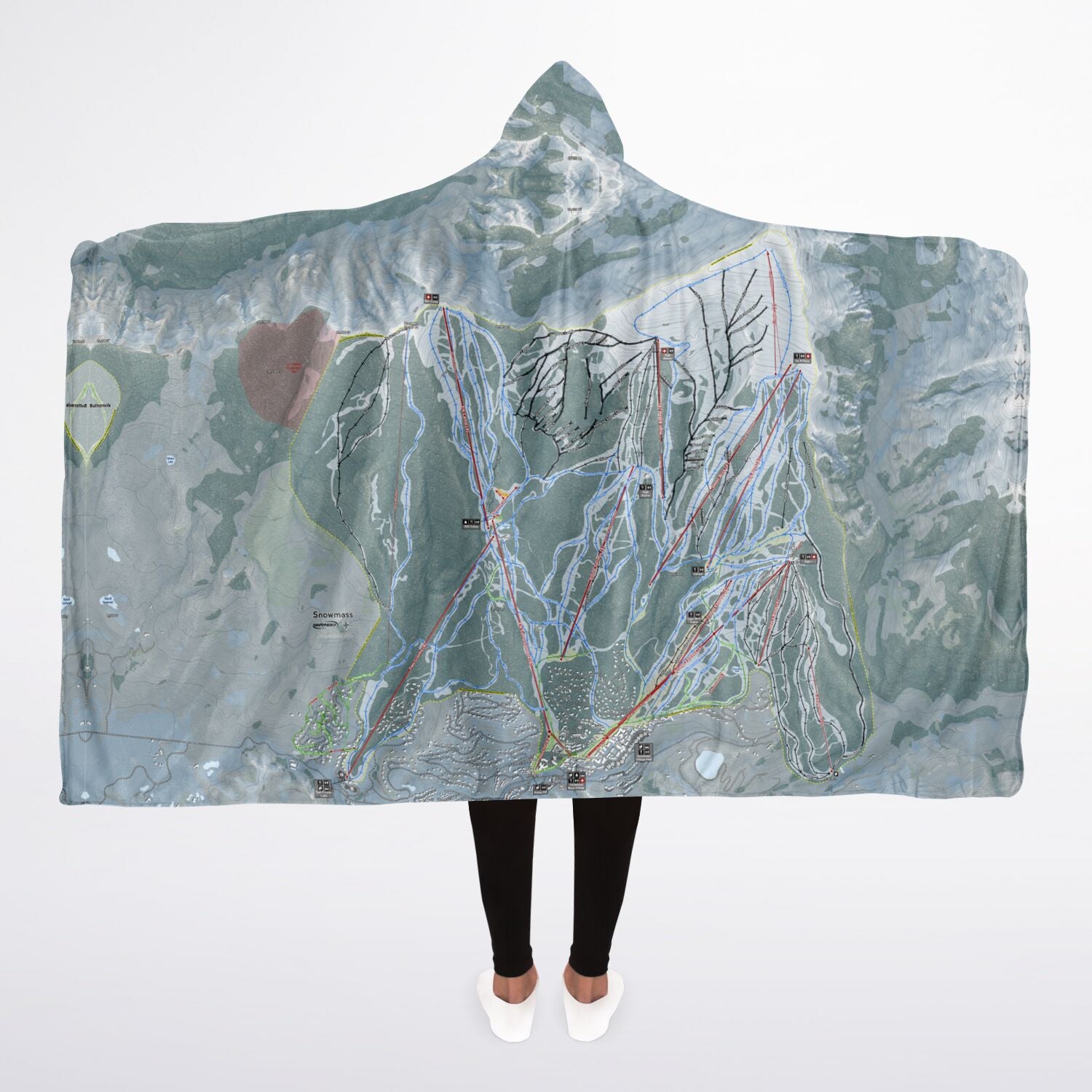 Snowmass, Colorado Ski Trail Map - Adult Hooded Blanket