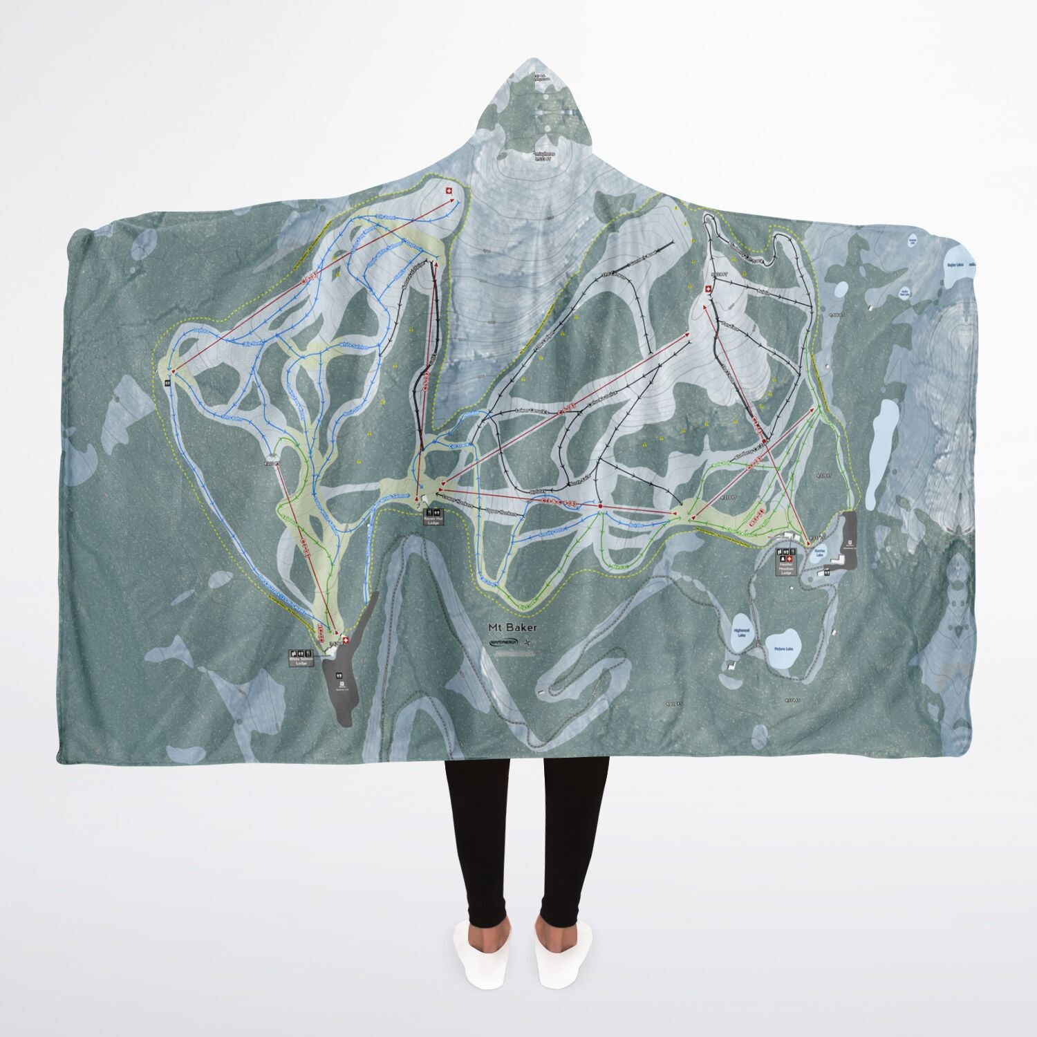 Mt. Baker, Washington Ski Trail Map - Adult Hooded Blanket