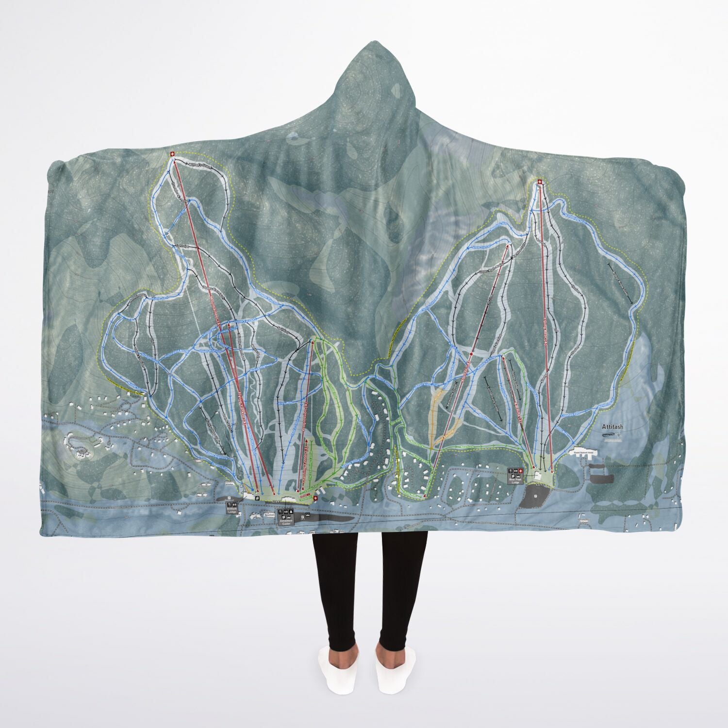 Attitash Mountain, New Hampshire Ski Trail Map - Adult Hooded Blanket