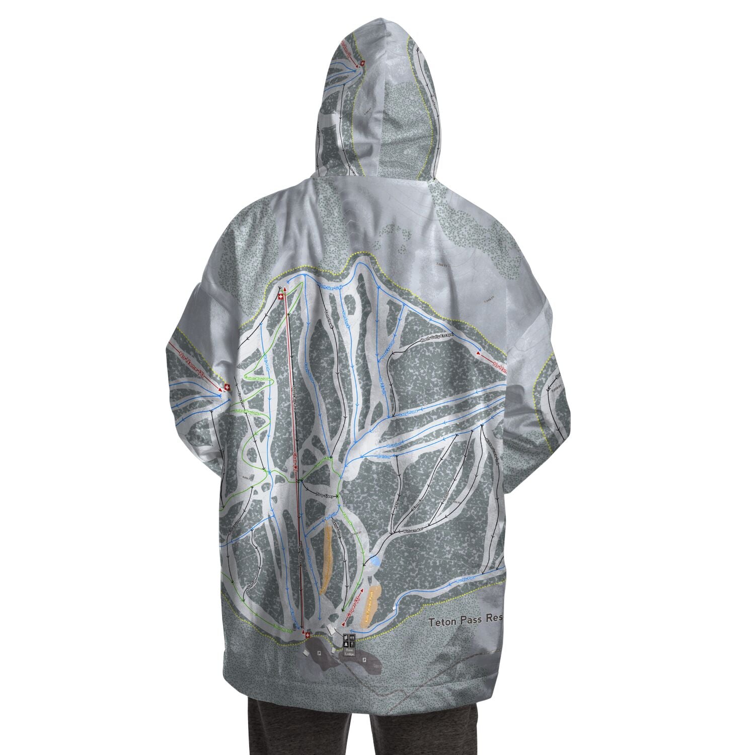 Teton Pass, Montana Ski Trail Map Snug Hoodie