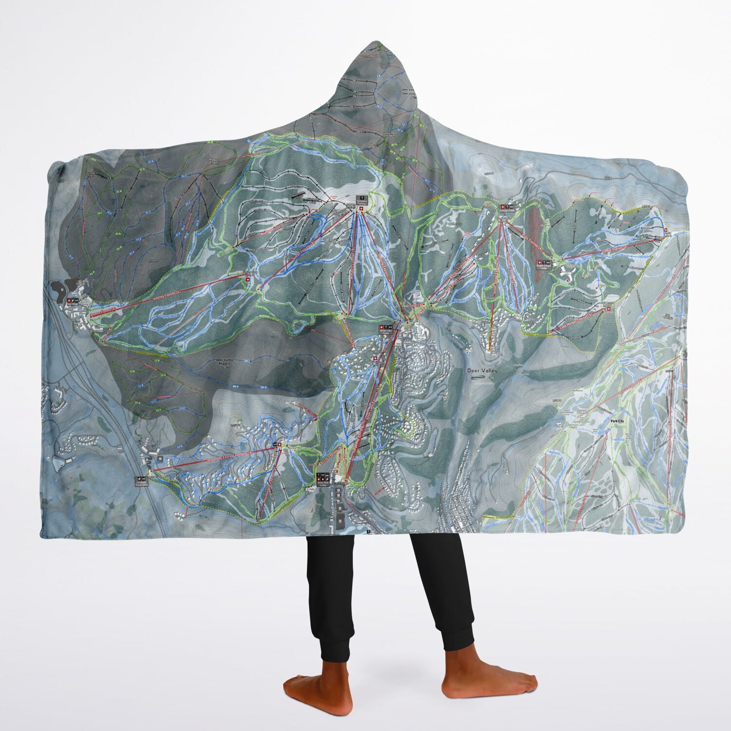 Deer Valley, Utah Ski Trail Map - Youth Hooded Blanket