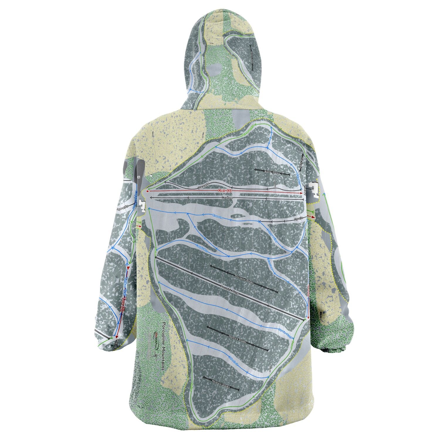 Porcupine Mountains, Michigan Ski Trail Map Snug Hoodie