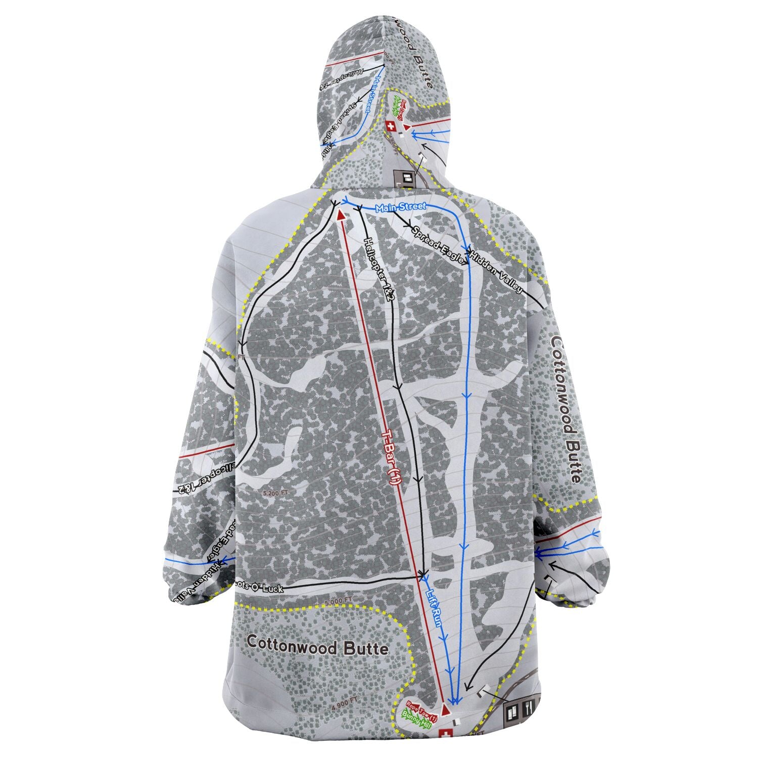 Cottonwood Butte, Idaho Ski Trail Map Snug Hoodie