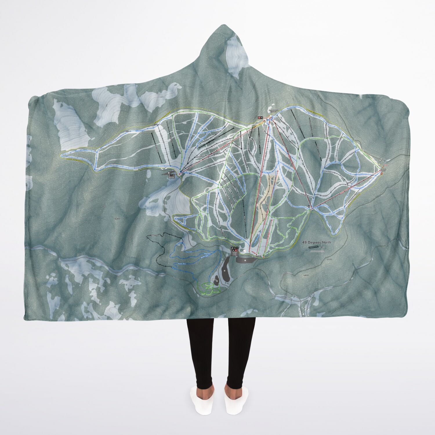 49 Degrees North, Washington Ski Trail Map - Adult Hooded Blanket