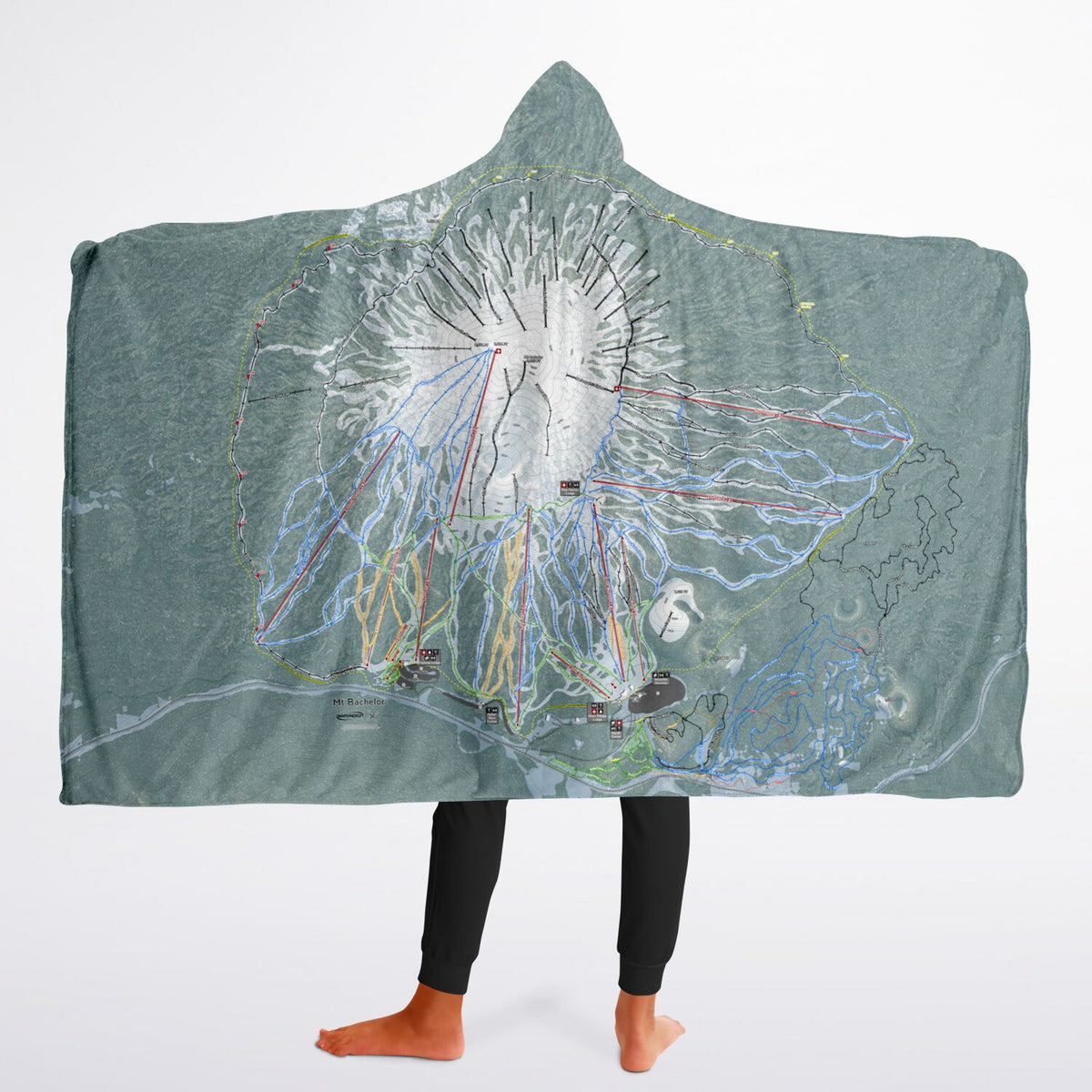 Mt Bachelor, Oregon Ski Trail Map - Youth Hooded Blanket