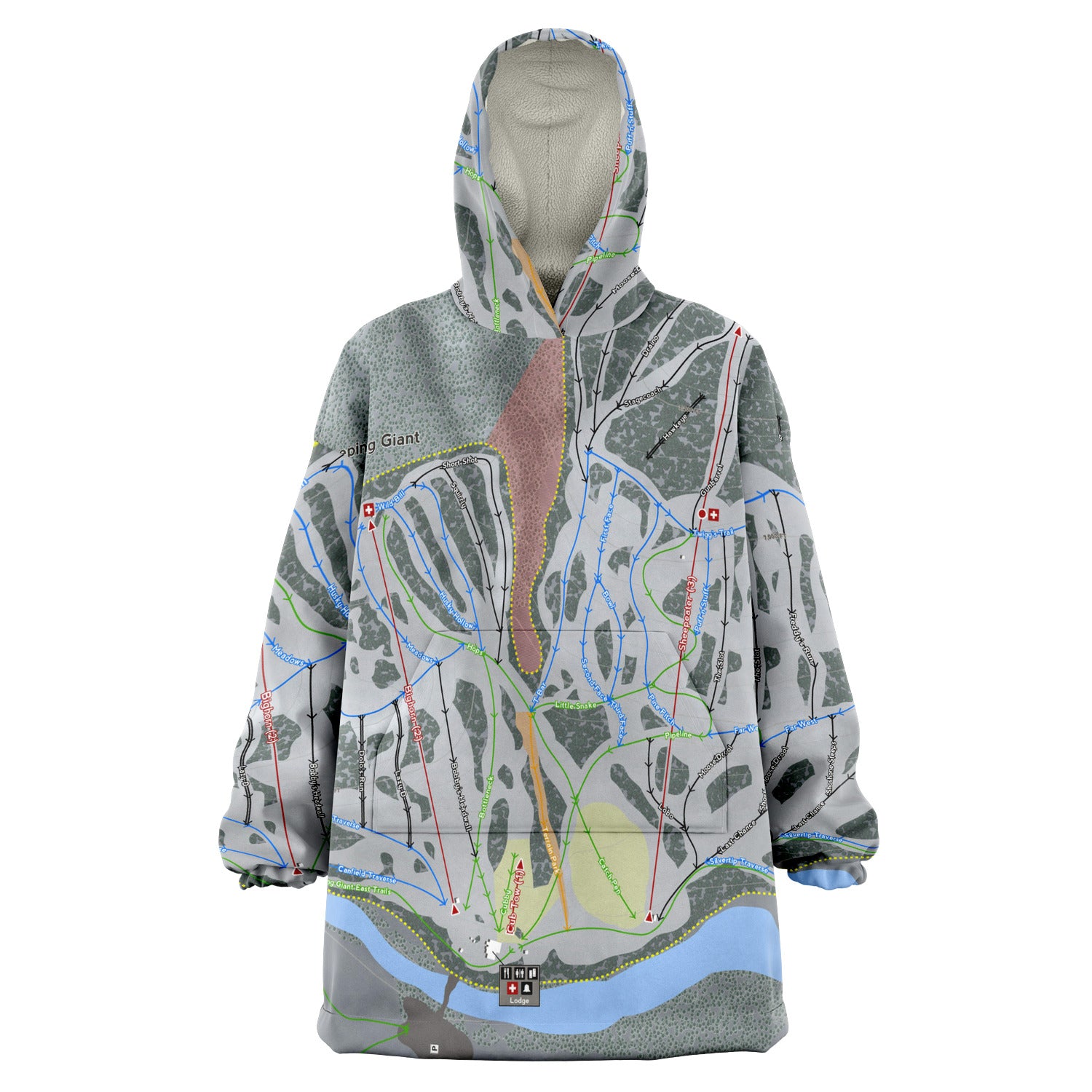 Sleeping Giant, Wyoming Ski Trail Map Snug Hoodie