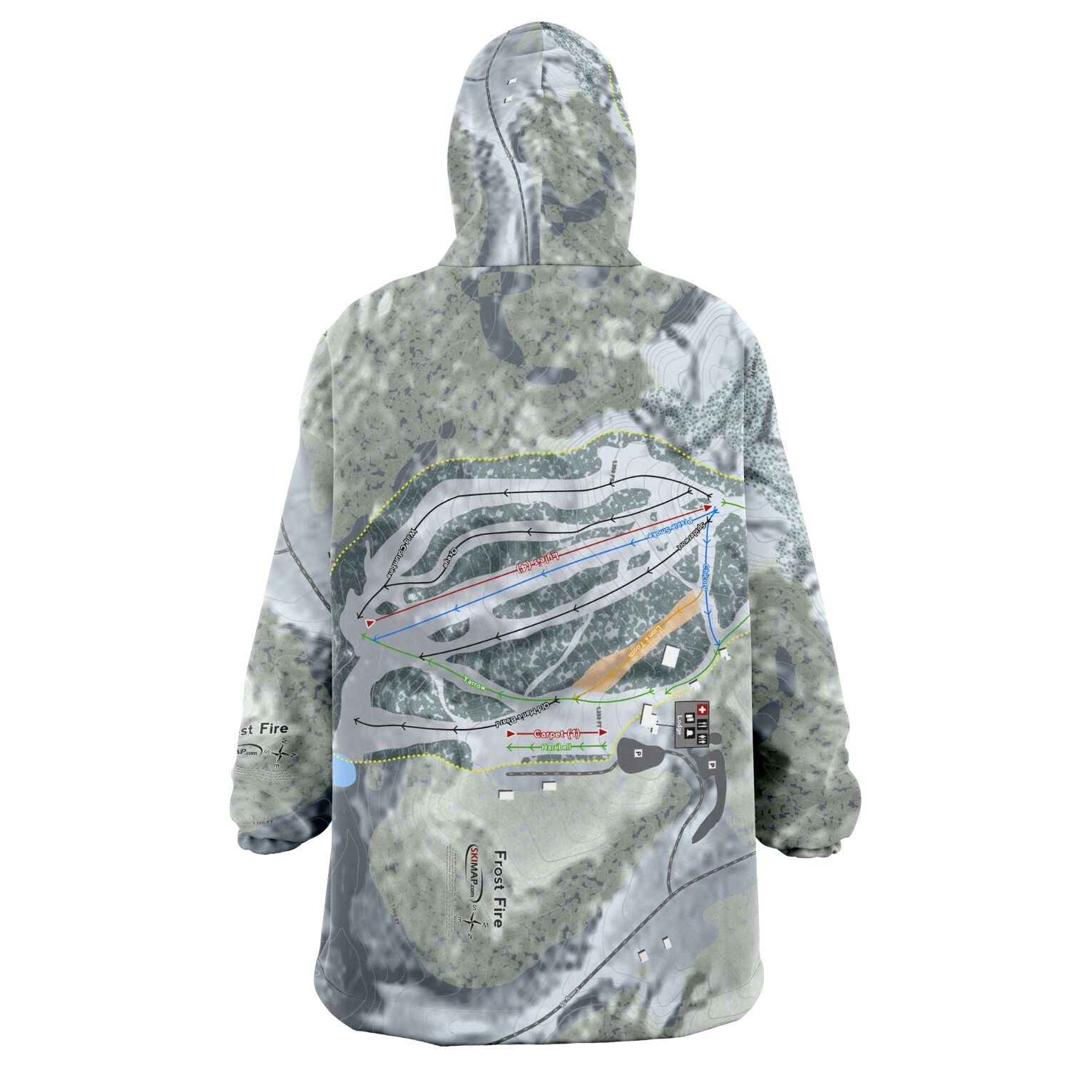 Frost Fire, North Dakota Ski Trail Map Snug Hoodie