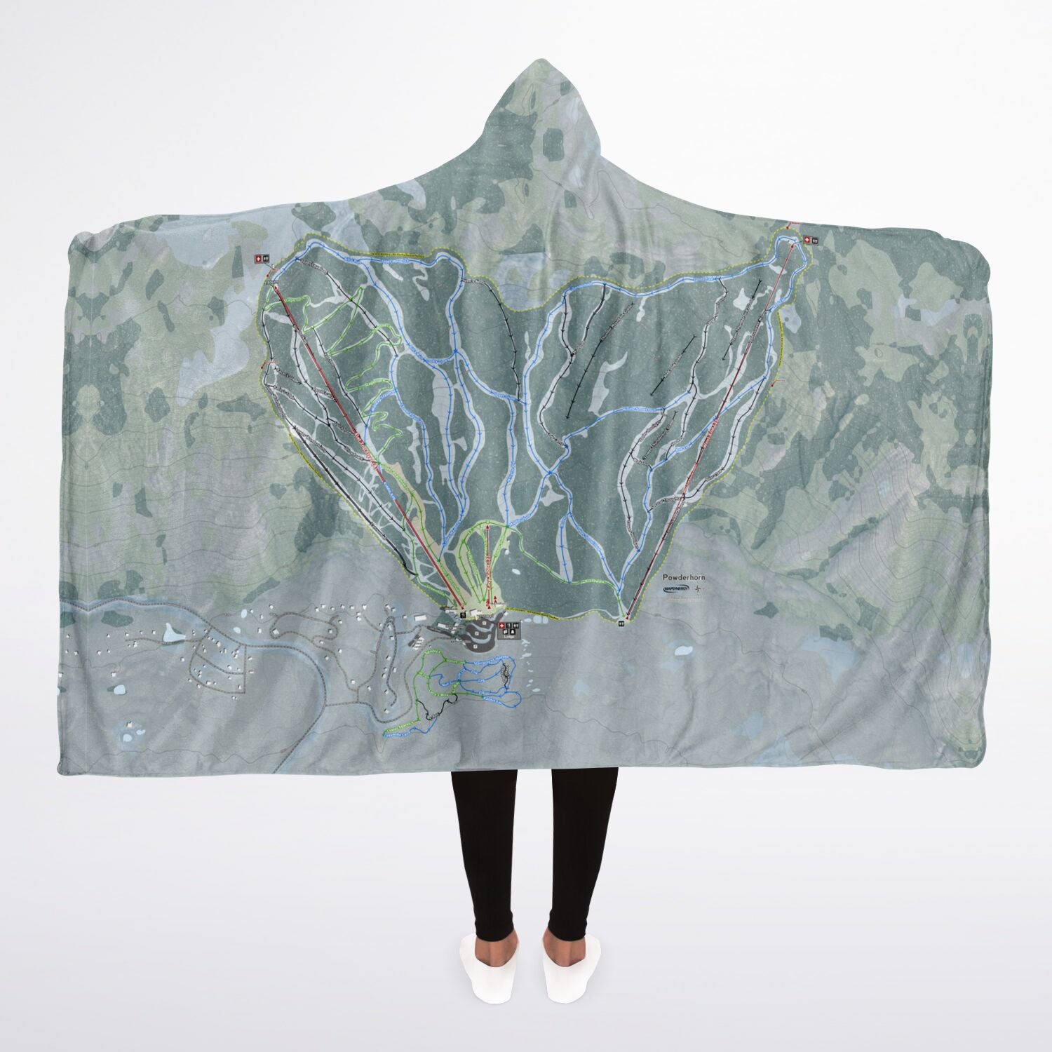 Powderhorn, Colorado Ski Trail Map - Adult Hooded Blanket