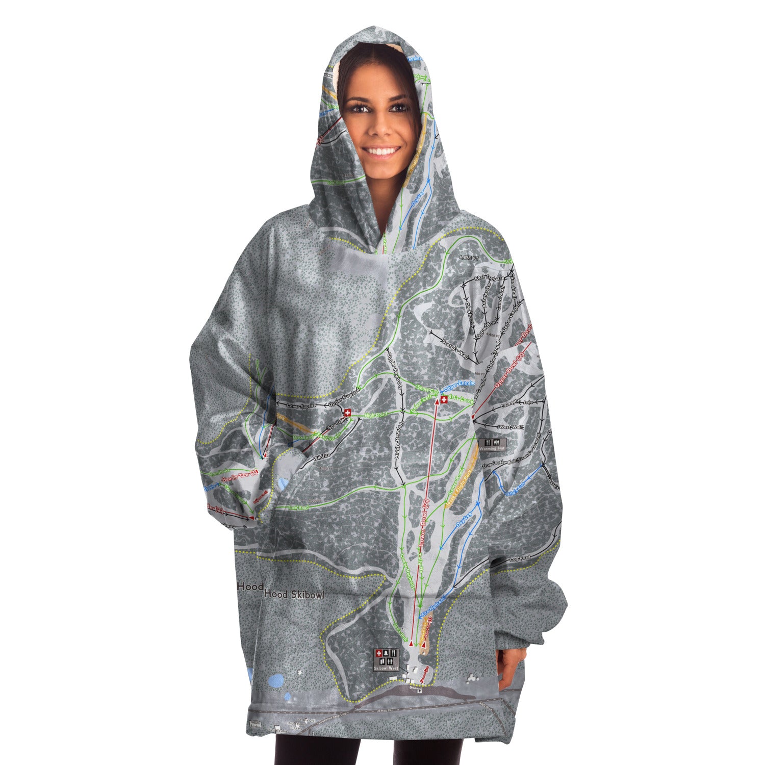 Mt Hood Skibowl, Oregon Ski Trail Map - Snug Hoodie