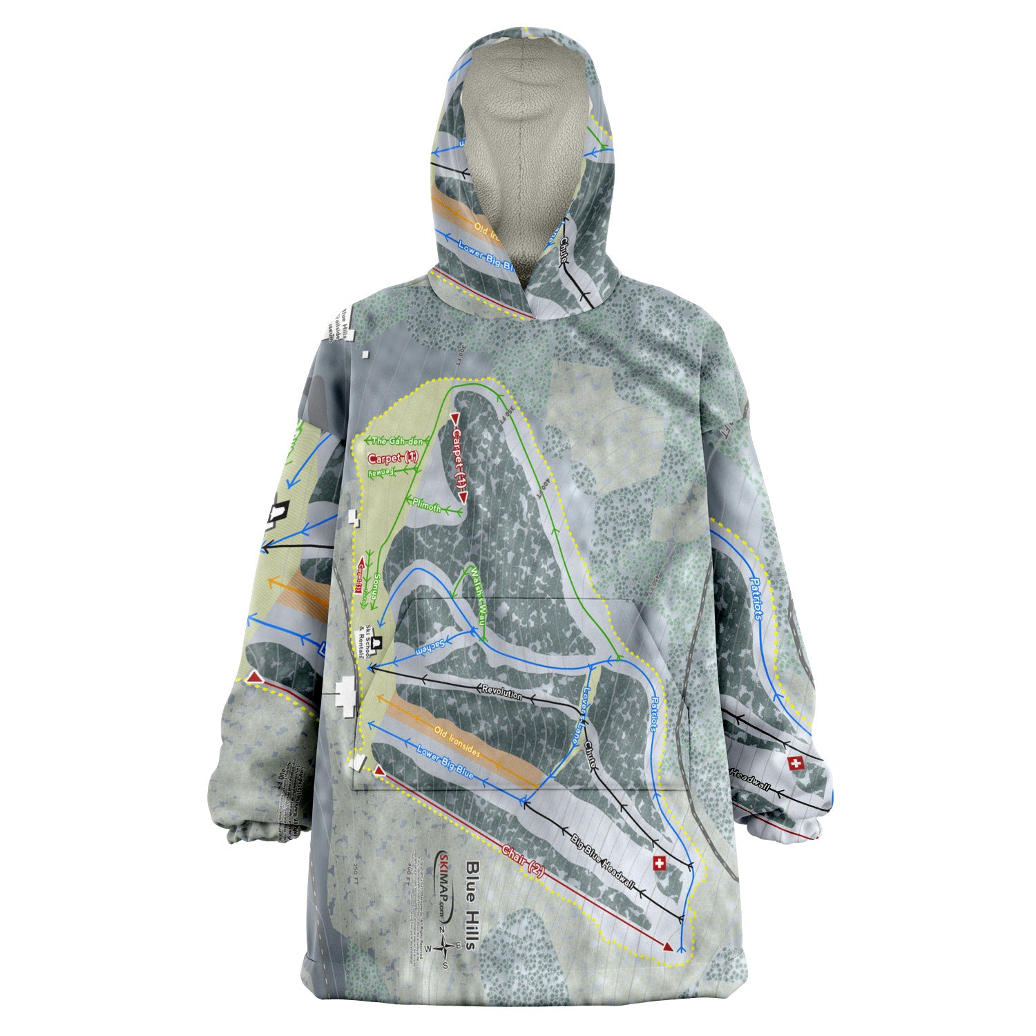 Blue Hills, Massachusetts Ski Trail Map Snug Hoodie