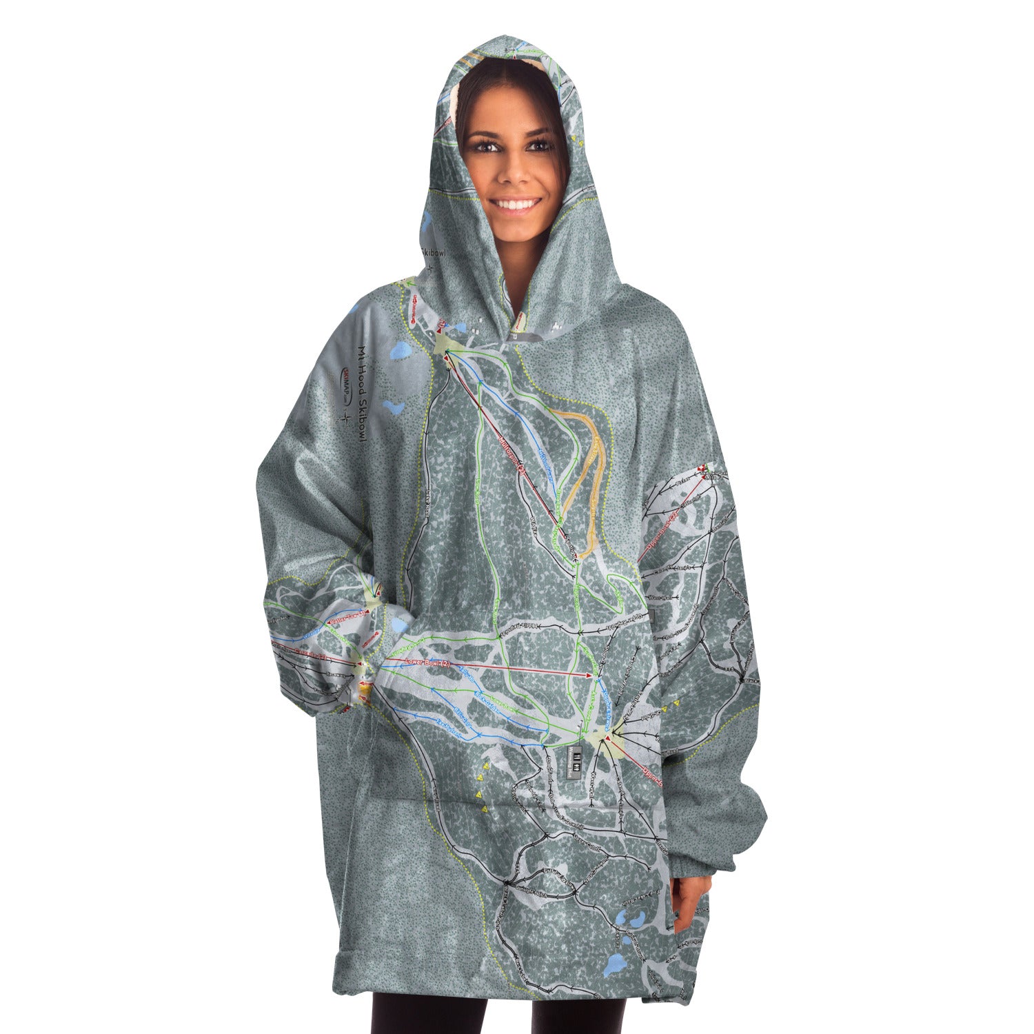 Mt. Hood Ski Bowl, Oregon Ski Trail Map - Snug Hoodie