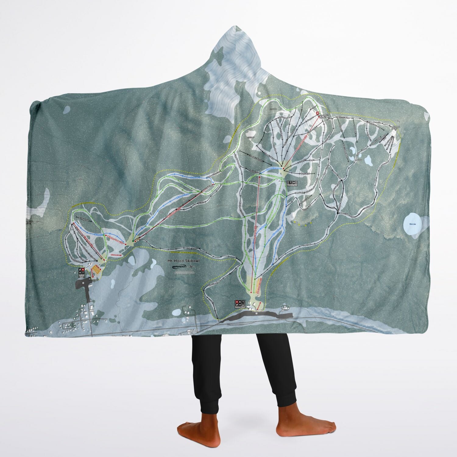 Mt Hood Skibowl, Oregon Ski Trail Map - Youth Hooded Blanket