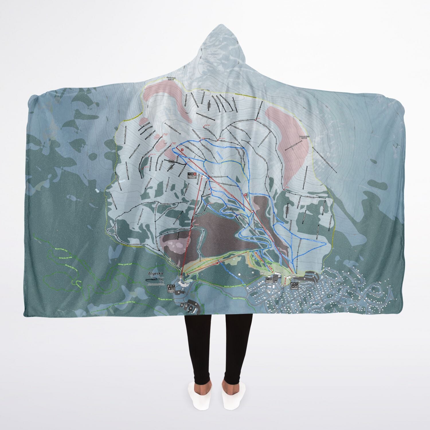 Alyeska, Alaska Ski Trail Map - Adult Hooded Blanket