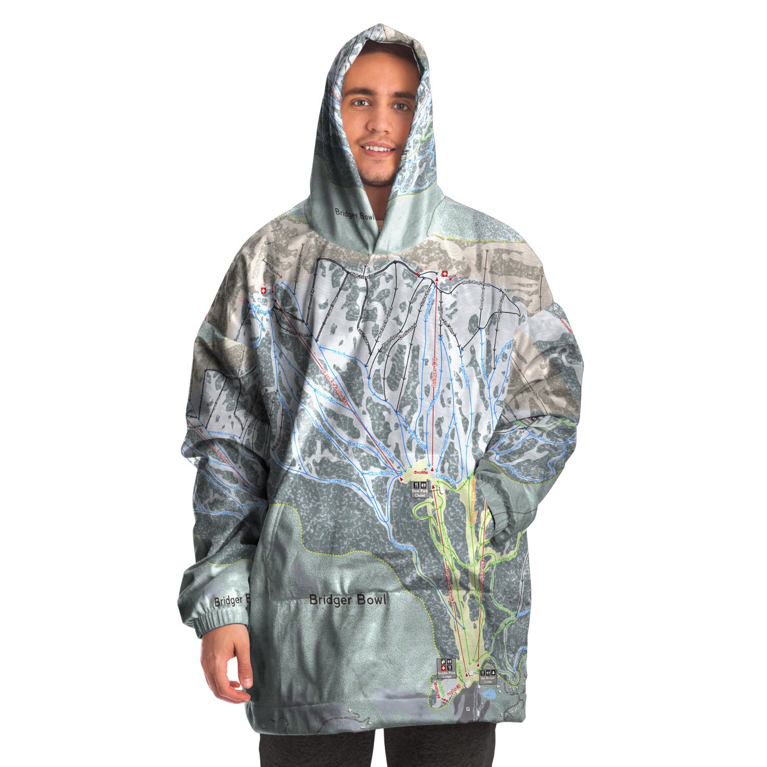 Bridger Bowl, Montana Ski Trail Map - Snug Hoodie