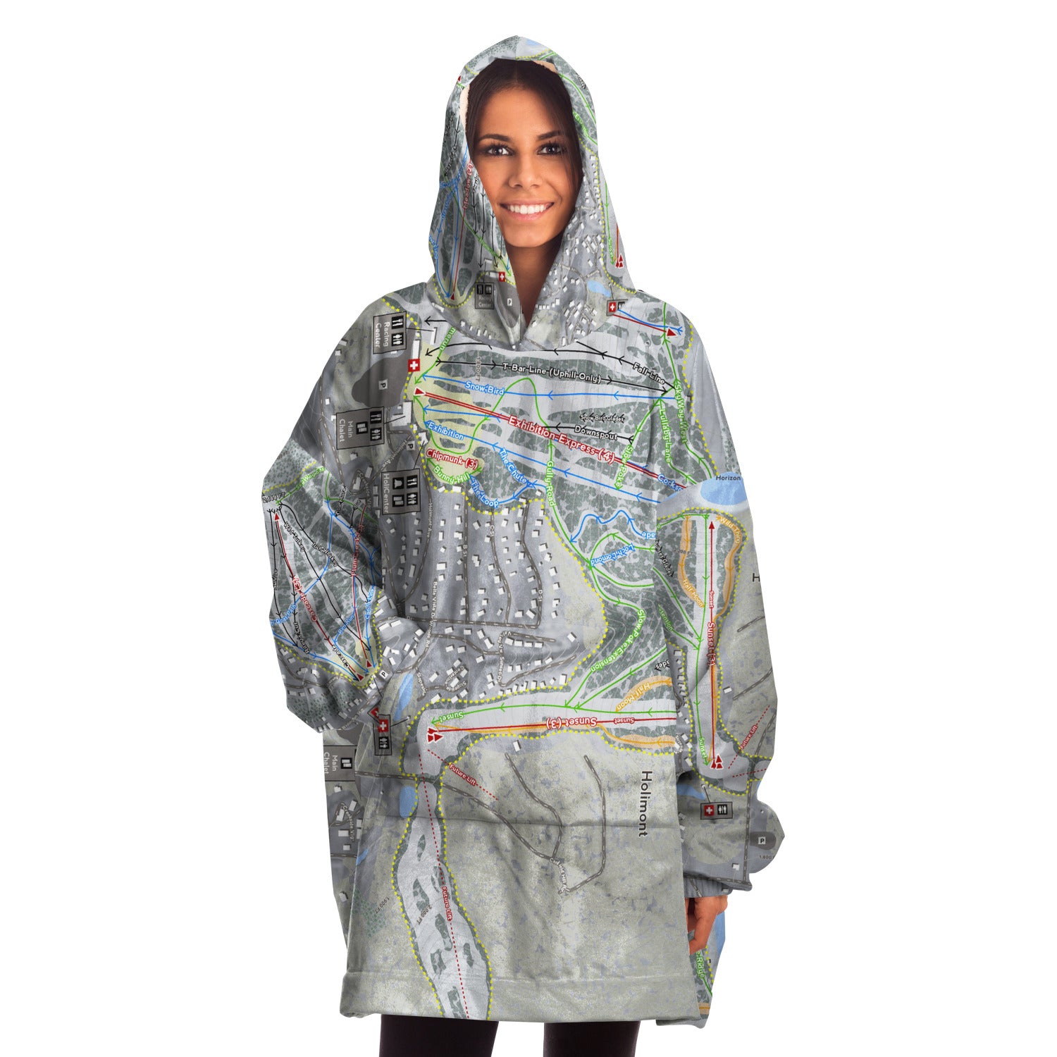 Holimont, New York Ski Trail Map - Snug Hoodie