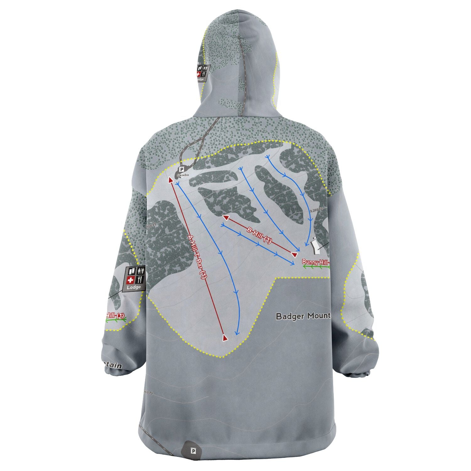 Badger Mountain, Washington Ski Trail Map - Snug Hoodie