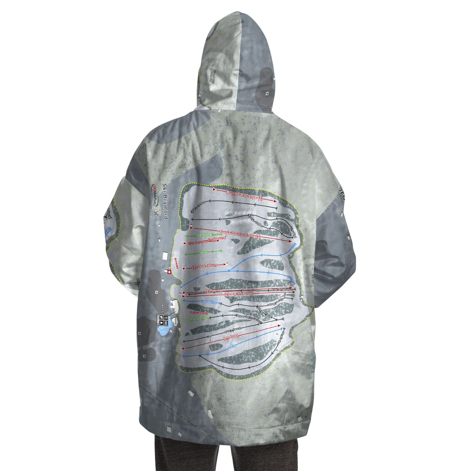 Ski Bradford, Massachusetts Ski Trail Map Snug Hoodie