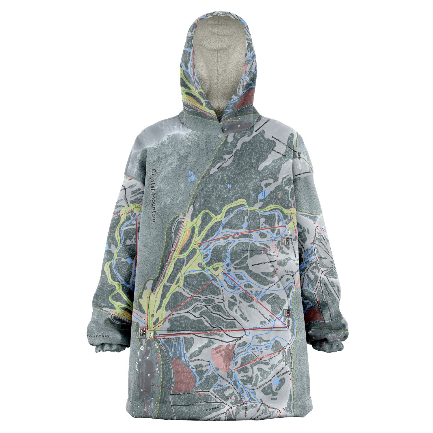 Crystal Mountain, Washington Ski Trail Map - Snug Hoodie